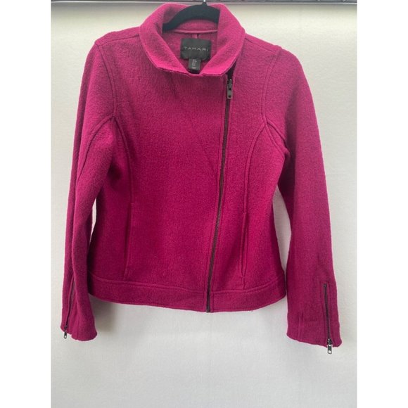 TAHARI Womens Fuchsia Moto Jacket Wool Size Small - Picture 1 of 8